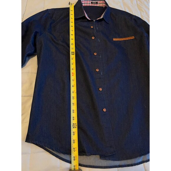 COOFANDY Men's Button-Down Long Sleeve Solid Dress Shirts Blue/Plaid Trim Size L - Picture 4 of 10